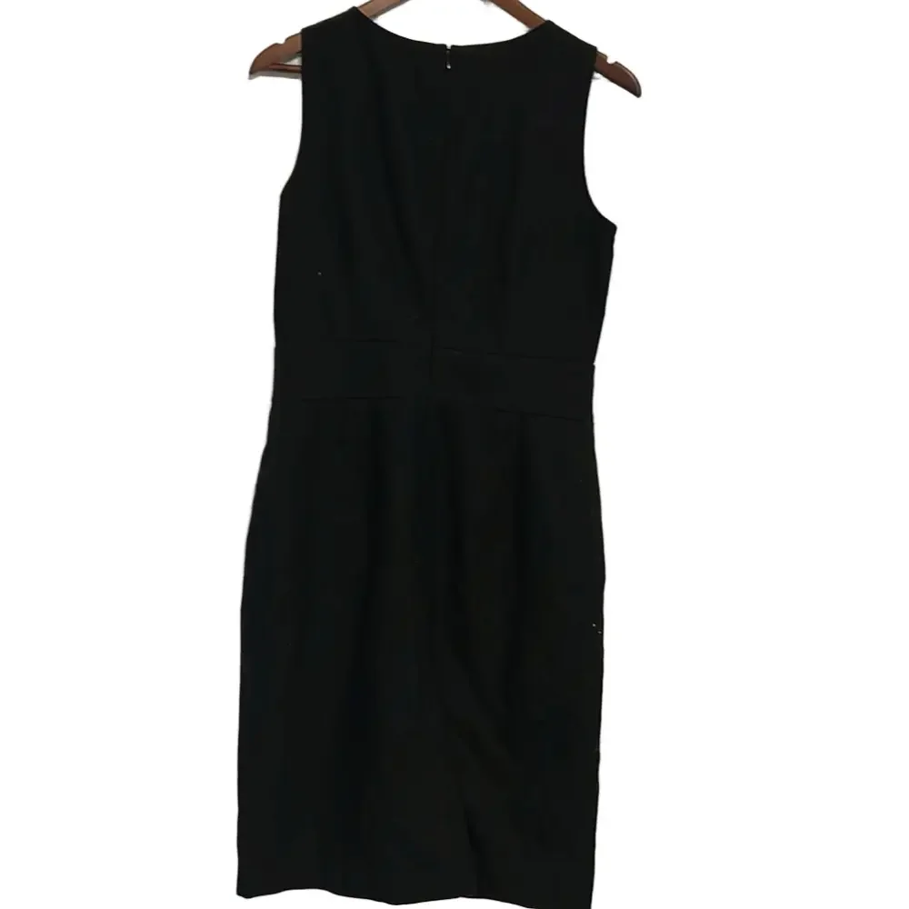 Banana Republic Black Wool Sheath Dress Bejeweled Neckline Size 8 Holiday Preppy - Picture 5 of 9